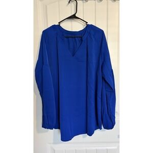 NWT Women's Blue Long Sleeve Polyester Blouse, V-neck Plus Size 2XL